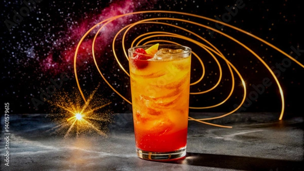Obraz Tropical Cocktail Swirling Around a Fiery Glowing Core