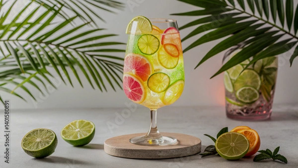 Obraz Tropical Cocktail with Neon-Glowing Fruit Slices