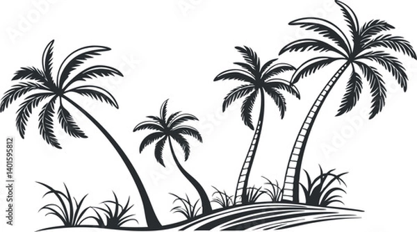 Fototapeta Tropical Palm Tree Vector Illustration – Summer Beach Silhouette Design