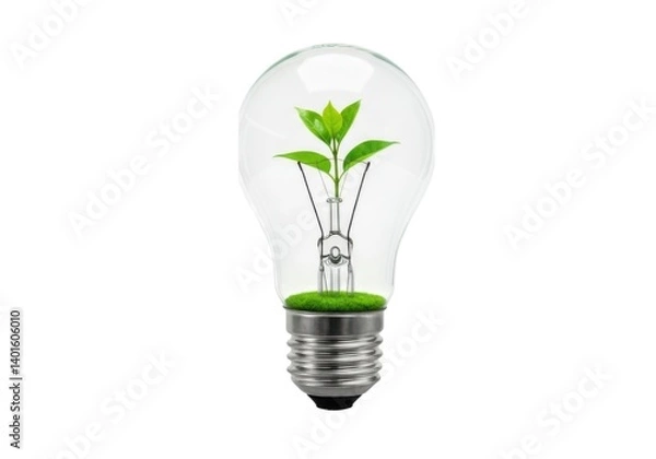 Fototapeta Eco friendly lightbulb with plant inside concept idea bulb isolated on background