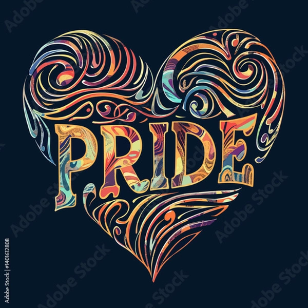 Fototapeta Colorful Ornate Heart with the Word PRIDE on a Dark Background