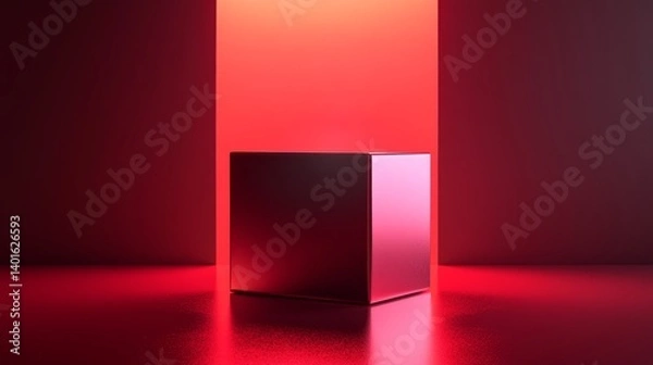 Obraz Mysterious Black Box Illuminated by Red Light in a Dimly Lit Environment Creates an Intriguing Visual Effect for Viewers