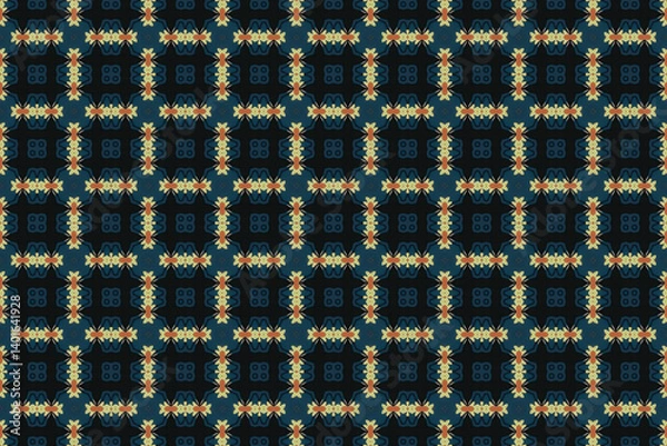 Fototapeta Seamless Symmetric Geometric Decoration Cloth Design Perspective Texture Template Fabric Background Digital Interior Textile Fashion Visual Endless Luxury Graphic Wallpaper Shape Tile Art Pattern.