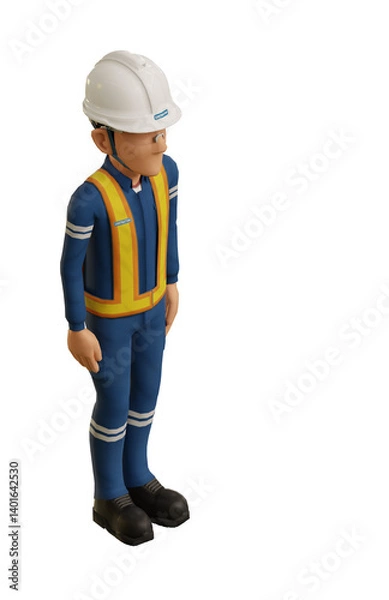 Fototapeta Isolate industrial worker with attention pose on transparent background