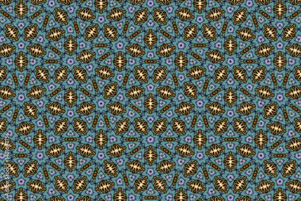 Fototapeta Seamless Symmetric Geometric Decoration Cloth Design Perspective Texture Template Fabric Background Digital Interior Textile Fashion Visual Endless Luxury Graphic Wallpaper Shape Tile Art Pattern.