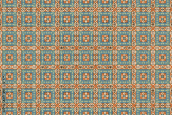 Fototapeta Seamless Symmetric Geometric Decoration Cloth Design Perspective Texture Template Fabric Background Digital Interior Textile Fashion Visual Endless Luxury Graphic Wallpaper Shape Tile Art Pattern.