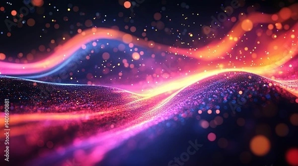 Fototapeta A vibrant abstract display of swirling, glowing particles in a dark background.