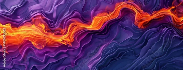 Fototapeta Wallpaper, abstract and illustration of wave, gradient and art of design, future and graphic of background. Creative, digital and tech of neon, render and vibration of pattern and lines of flow