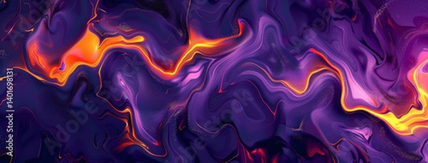Obraz Wallpaper, neon and gradient of wave, art and design of illustration, banner and graphic of background. Creative, digital and tech of fluid, render and vibration of pattern and lines of flow of form