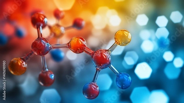 Fototapeta Molecular Structure, Science, Abstract, Background, Research, 3D, Illustration,  Hexagon,  Color, Energy