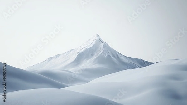 Obraz Serene landscape featuring snow-covered mountains under a clear sky, showcasing soft white peaks and gentle slopes that blend into an endless layer of snow