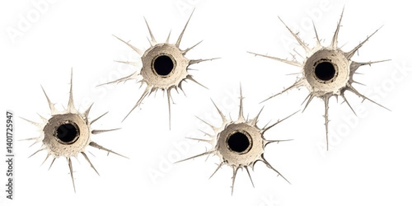Fototapeta various bullet holes and drill holes isolated on transparent background