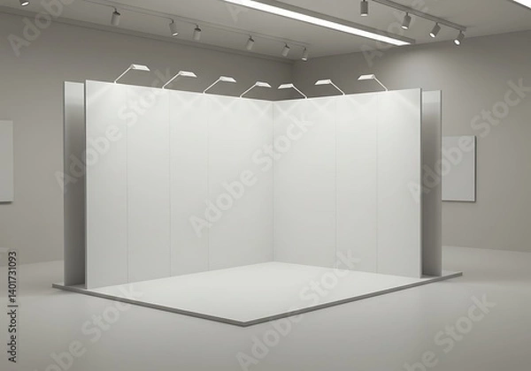 Fototapeta White Exhibition Booth Empty Space in Modern Gallery Setting