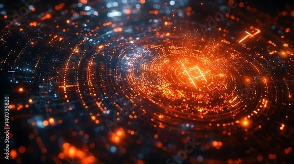 Fototapeta A translucent firewall matrix deflecting glowing malware arrows, surrounded by encryption keys rotating like celestial bodies