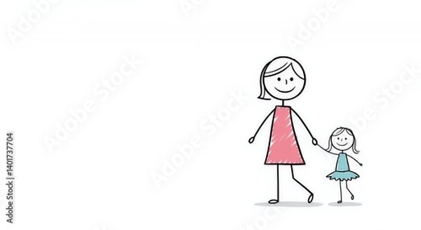 Obraz Stick Figure Mom and Daughter Walking to Dance Recital