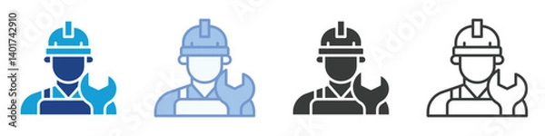 Fototapeta Worker with wrench Icons Collection – Multiple Vector Styles Icons