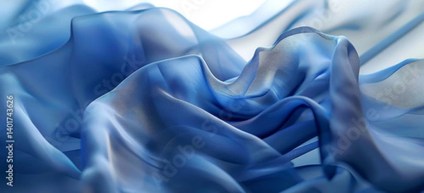 Obraz Abstract, background and flowing blue fabric for texture, wallpaper or wave as artistic and creative design. Banner, color and pattern with material, swirl or textile closeup for fluid backdrop
