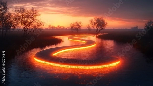 Fototapeta AI wildlife corridor planner, drones mapping animal migrations, eco-bridges glowing with motion-activated lights