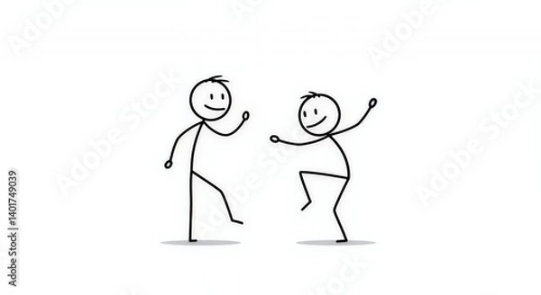 Obraz Two Stick Figures Dancing on White Background