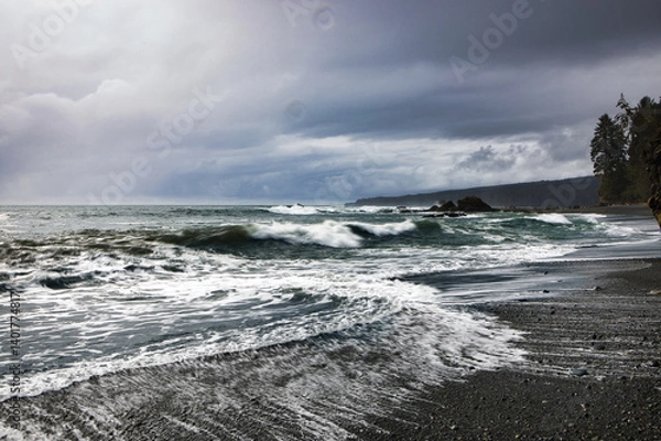 Fototapeta View of beach and clouds in sombrio beach, vancouver island, british colombia, canada 