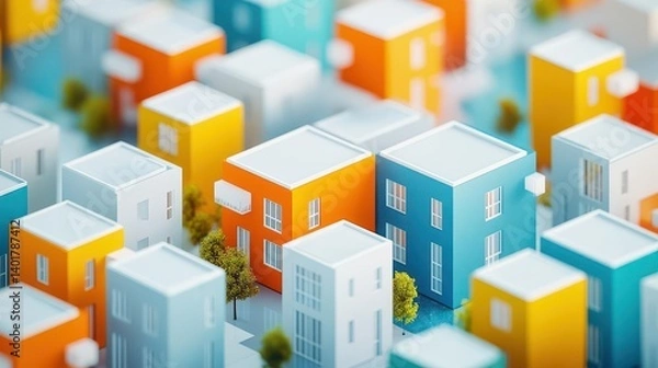 Fototapeta Vibrant Cityscape Featuring Colorful Buildings Under Clear Blue Sky Showcasing Urban Architecture and Lively Atmosphere of a Bustling Metropolis