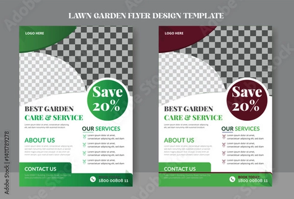 Obraz Lawn and gardening service flyer design template. Tree and gardening service poster leaflet design. lawnmower flyer template Agricultural and farming services social media post lawn gardening design.