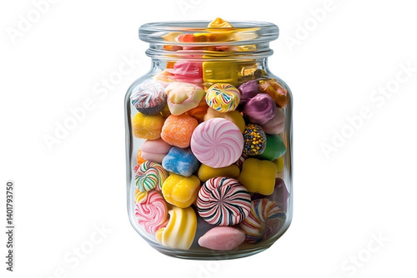Fototapeta The Candy Wonderland in a Glass Jar isolated on transparent background
