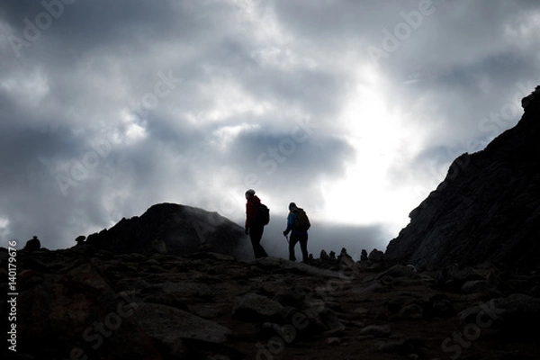 Obraz Silhouette of people go to Dolma La pass Himalayas mountain Kailas yatra