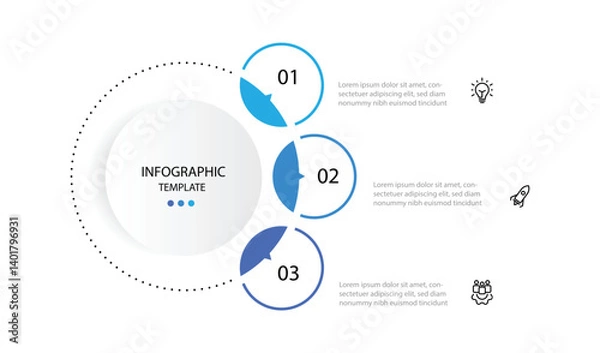 Fototapeta 3 step circle infographic template. Diagram business information with icons and line circle connected 