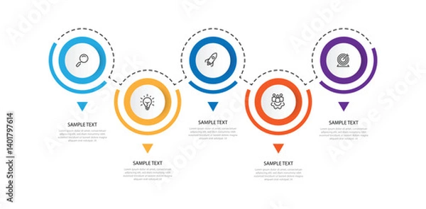 Fototapeta 5 step circle infographic template with line direction can be used for workflow, business information and web graphic design 