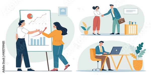 Obraz Business-Meeting-Office-Teamwork-Presentation-Success-Handshake-Laptop