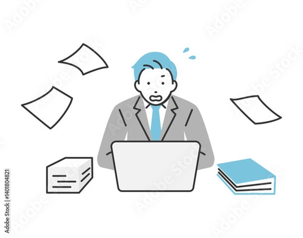 Fototapeta 仕事が山積みで焦っているビジネスマン