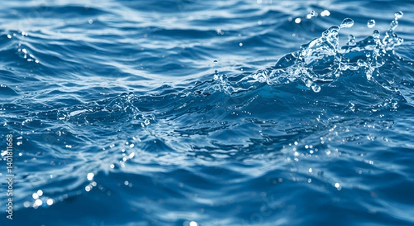 Fototapeta A close-up shot of ocean water. The water glistens in the light as small waves crash on the surface, the sea sparkles in the sunlight.