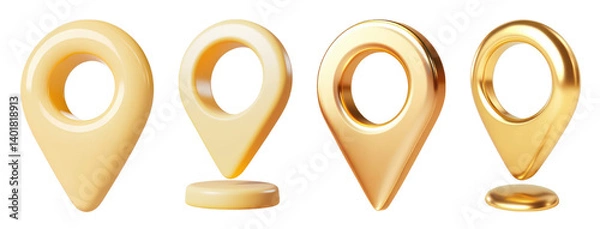 Obraz golden map pointer set, location pin icon on white background