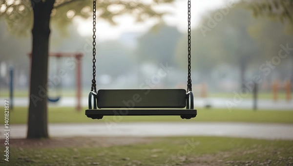 Obraz empty swing in the park isolated on blurred background