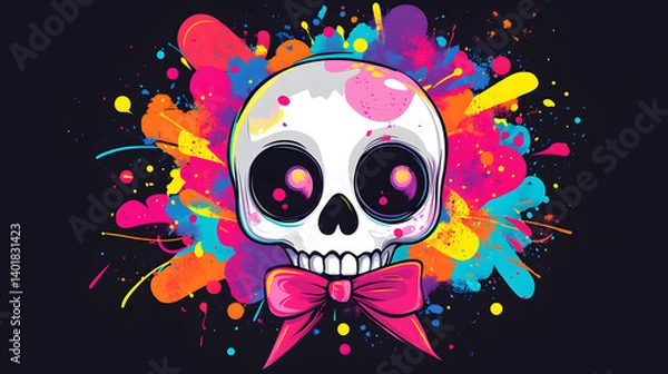 Fototapeta A skull with a pink bow on it