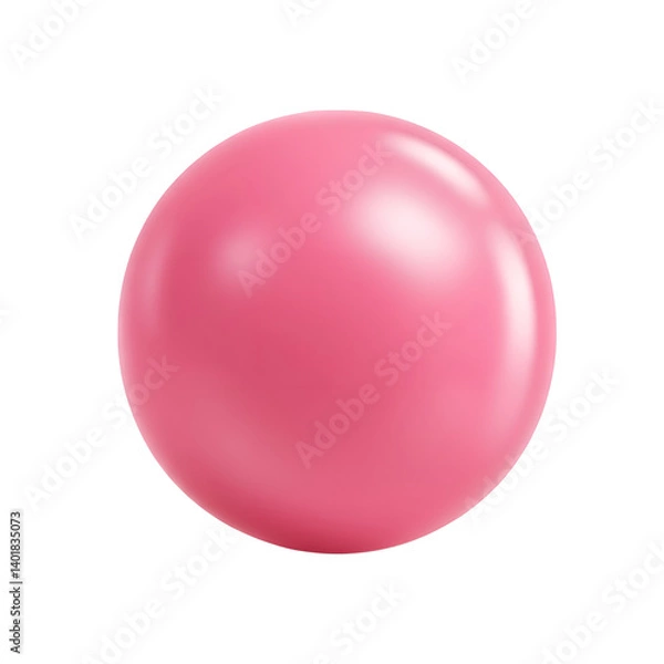 Fototapeta Realistic pink bubblegum ball with glossy surface – high-detail 3d render on transparent background