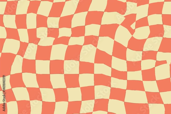 Fototapeta Seamless distorted checkerboard patterns in bold retro colors. Perfect for textiles, wallpapers, and digital backgrounds. Wavy, dynamic, and playful optical illusion style.