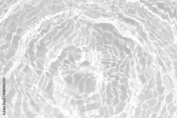 Fototapeta White water with ripples on the surface. Defocus blurred transparent white colored clear calm water surface texture with splashes and bubbles. Water waves with shining pattern texture background.