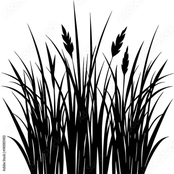 Fototapeta Black Grass Silhouette Vector Illustration On A White Background Graphic Resource