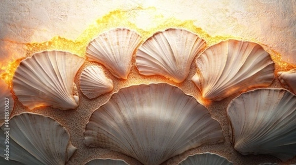 Fototapeta Delicate glowing fungal caps in vibrant autumn tones showcasing the intricate symmetry and natural beauty of these mysterious organisms