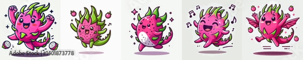 Fototapeta cute dragon fruit cartoon vector set