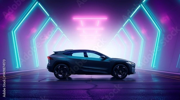 Obraz Electric car in high tech background