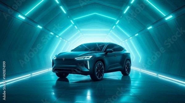 Obraz Electric car in high tech background