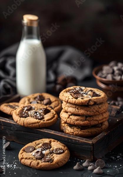 Fototapeta milk and cookies on the table
