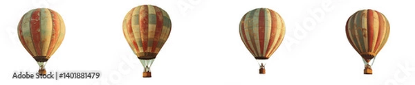 Fototapeta Red and Cream Stripped Hot Air Balloons Isolated on Transparent Background Set