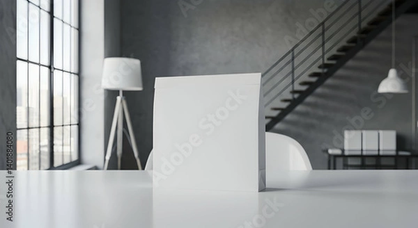 Fototapeta Blank Poster Mockup On Modern Table In Industrial Room