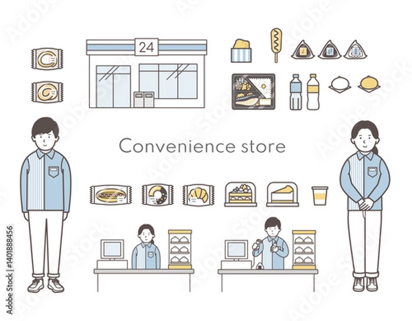 Obraz コンビニ商品などのイラストセット