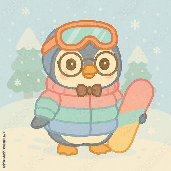 Obraz penguin with ski outfit