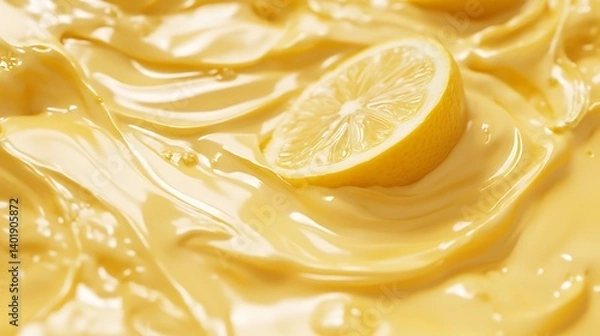 Obraz Lemon slice in creamy yellow liquid splash